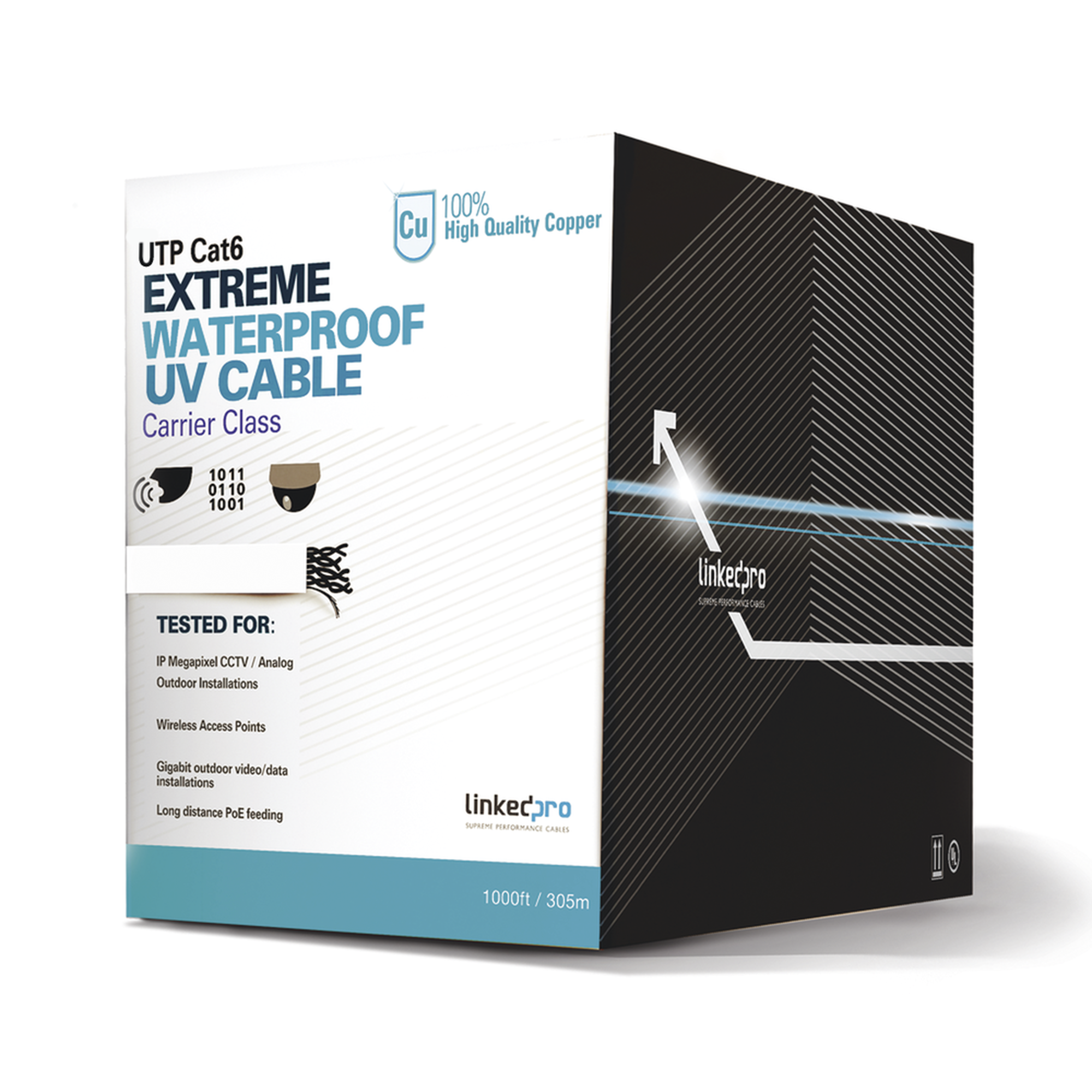 Bobina de cable UTP 305 Metros Cat6, Calibre 23, CLIMAS EXTREMOS, Color blanco, sin blindar, para intemperie Bobina de cable UTP 305 Metros Cat6, Calibre 23, CLIMAS EXTREMOS, Color blanco, sin blindar, para intemperie